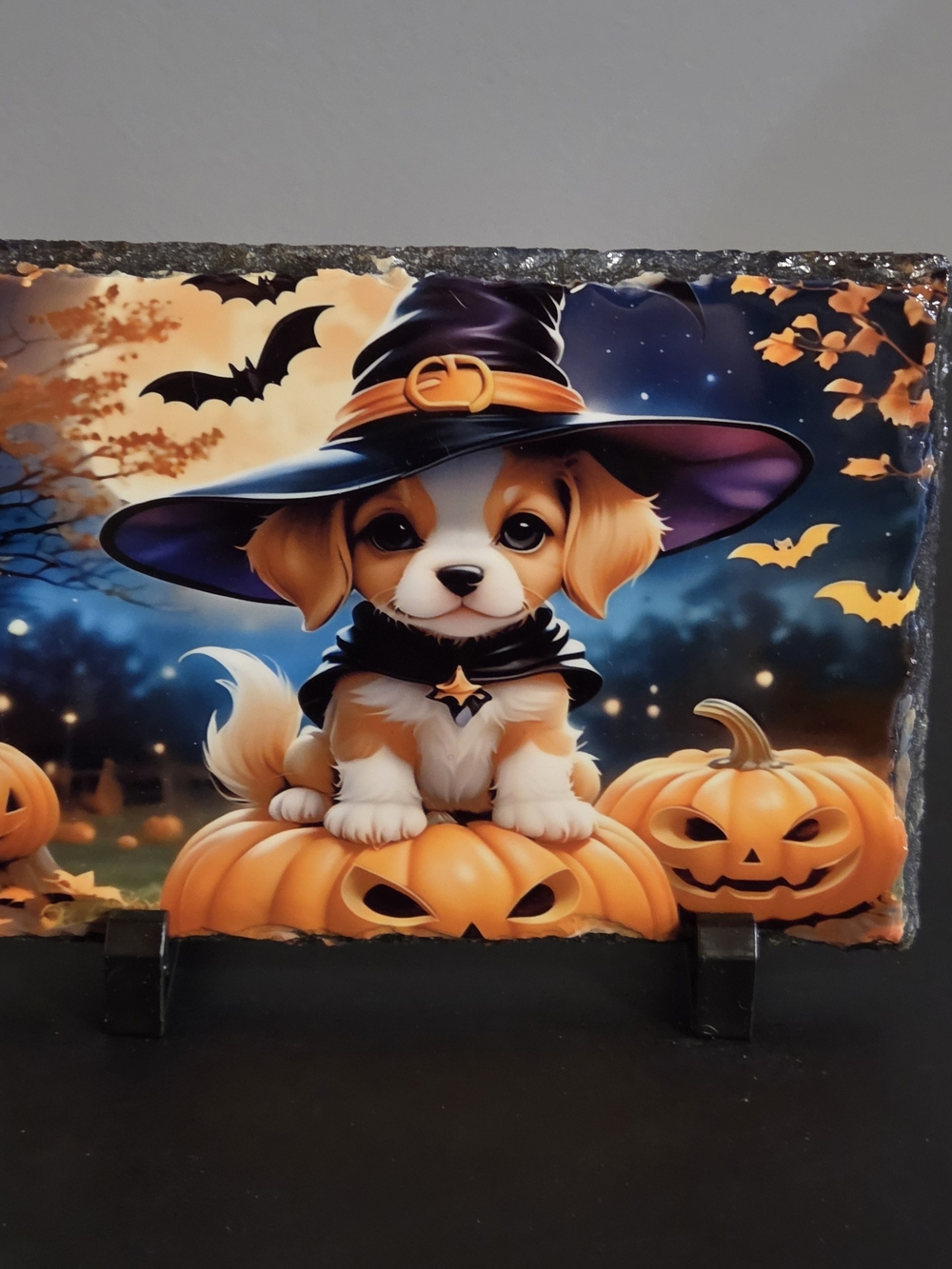 Halloween Puppy Dog On Pumpkin Photo Slate